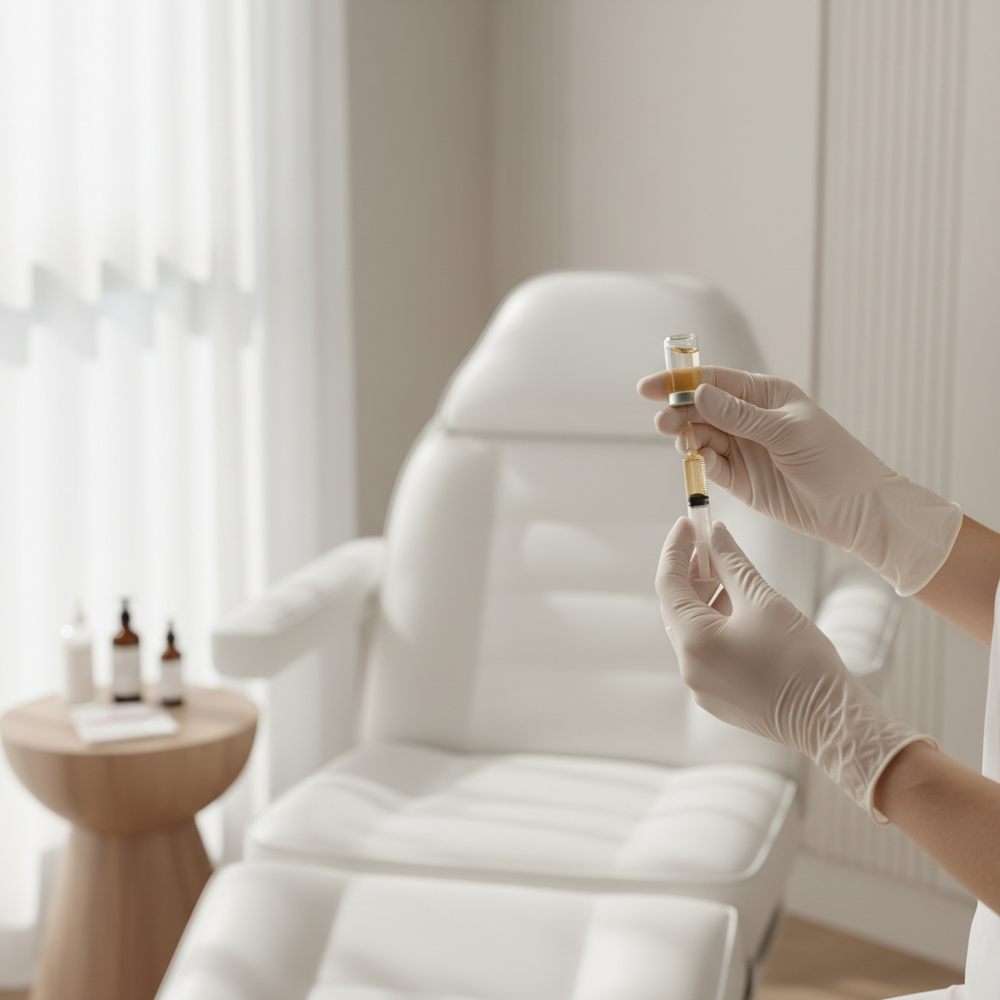 Professional wellness injection service in a clean, modern med spa clinic setting at VCesthetics