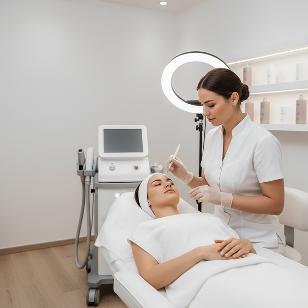 Professional esthetician facial and laser training in a clean modern medical spa